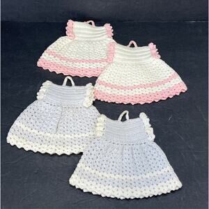 Crochet Hot Pads Table Protectors 4 Set Dress Pink Blue Handmade 50s Potholders